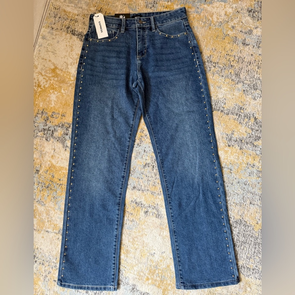 Express Blue Jeans with Gold-Studded Accents, NWT